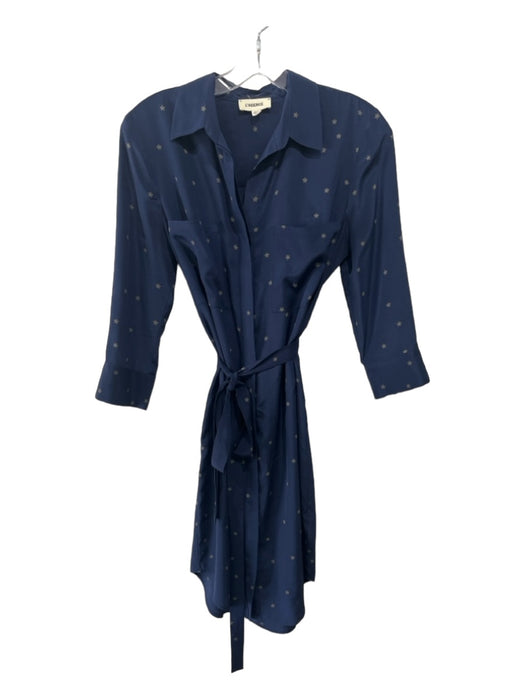 L'agence Size XS Navy & Beige Silk Stars Collared Button Up Long Sleeve Dress Navy & Beige / XS