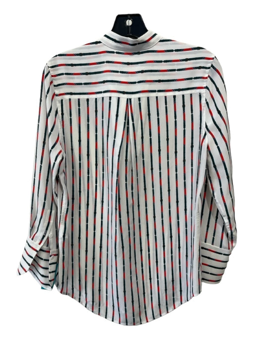 Equipment Size XS White Green Red Silk Collared V Neck Long Sleeve Striped Top White Green Red / XS