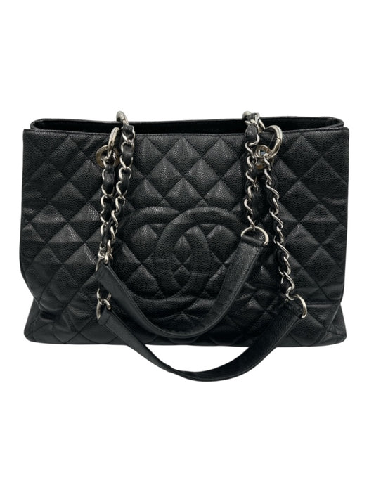 Chanel Black Leather Caviar CC Logo Tote Certified by Entrupy Bag Black / M