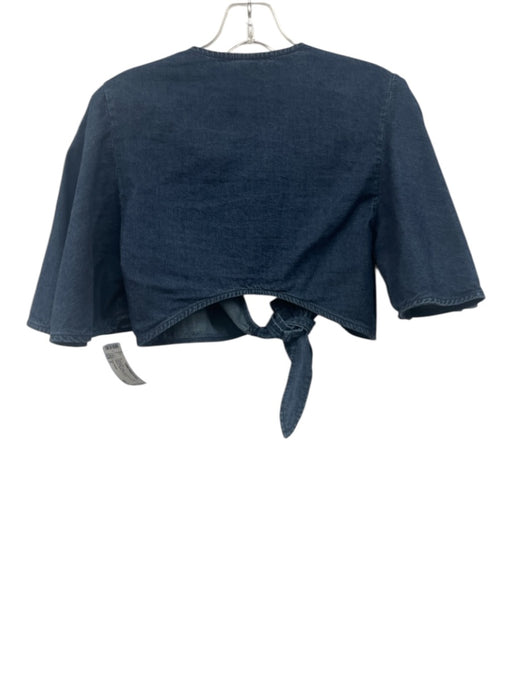 Free People Size 6 Dark Blue Cotton Tie Front Wide 1/2 Sleeve Denim Pants Set Dark Blue / 6