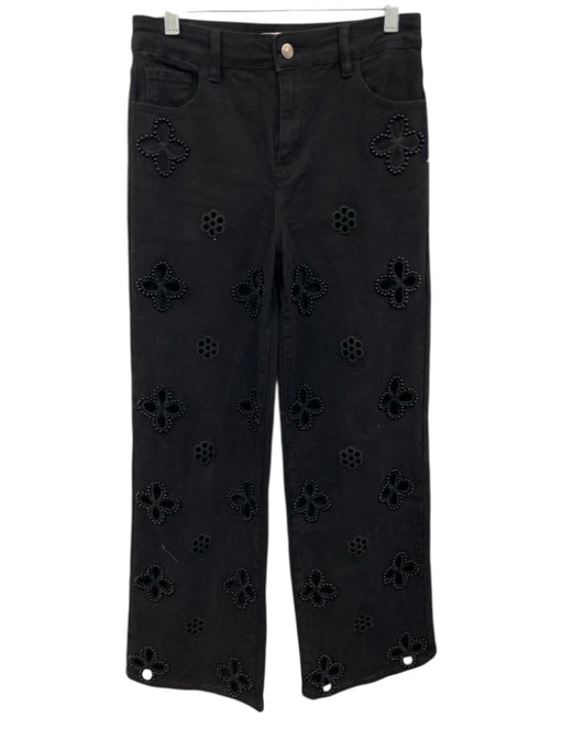 The Noli Shop Size 28 Black Cotton Blend Zip & Button Pockets Embellished Jeans Black / 28