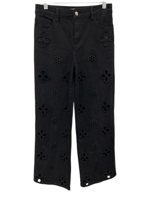 The Noli Shop Size 28 Black Cotton Blend Zip & Button Pockets Embellished Jeans Black / 28