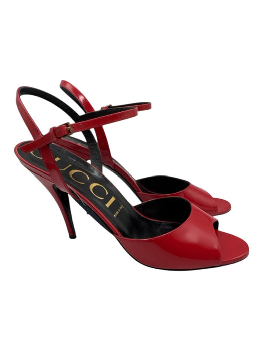 Gucci Shoe Size 42 Red Leather open toe Slingback Stiletto Sandals Red / 42