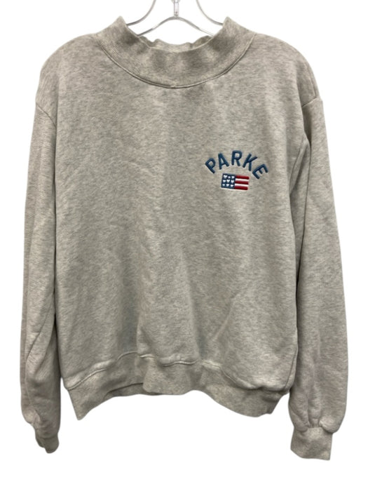 Parke Size S/M Light Grey Cotton Embroidered Mock Neck Sweatshirt Light Grey / S/M