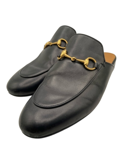 Gucci Shoe Size 38 Black Leather Gold hardware Horse Bit Flats Closed Toe Mules Black / 38