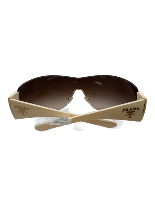 Prada Cream & Brown Acetate Gradient Side Logo Shield Sunglasses Cream & Brown