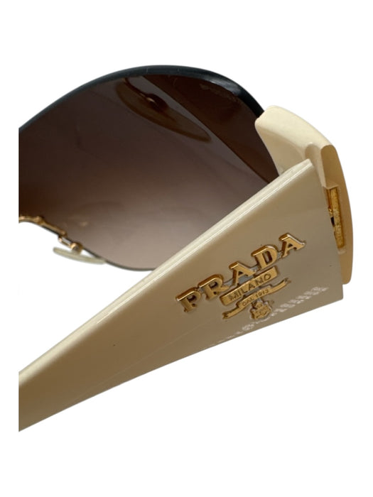 Prada Cream & Brown Acetate Gradient Side Logo Shield Sunglasses Cream & Brown