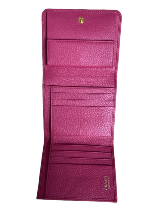 Prada Hot pink Leather Pebbled Tri fold Hand Wallet Gold Hardware Wallets Hot pink