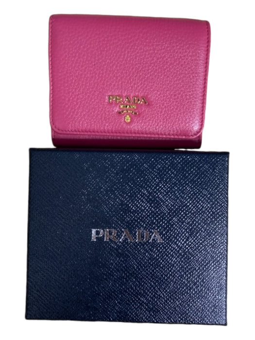 Prada Hot pink Leather Pebbled Tri fold Hand Wallet Gold Hardware Wallets Hot pink