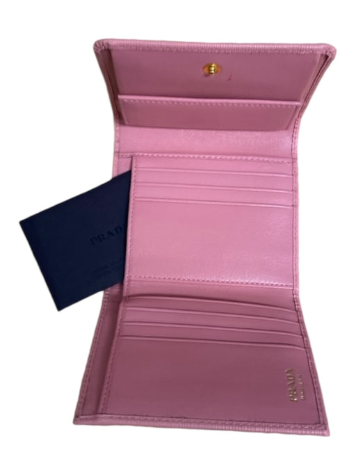 Prada Pale Pink Leather Pebbled Tri fold Hand Wallet Gold Hardware Wallets Pale Pink