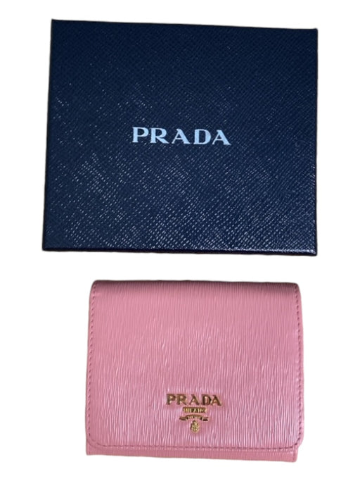 Prada Pale Pink Leather Pebbled Tri fold Hand Wallet Gold Hardware Wallets Pale Pink