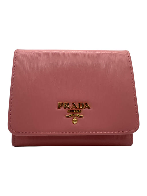 Prada Light Pink Leather Textured Gold Logo Bi-Fold Compact Wallets Light Pink