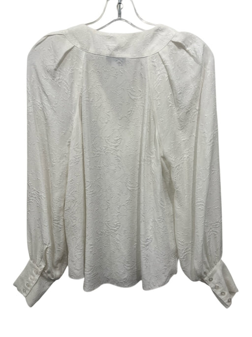 Veronica Beard Size 4 White Silk Long Balloon Sleeve V Neck Jacquard Flowy Top White / 4