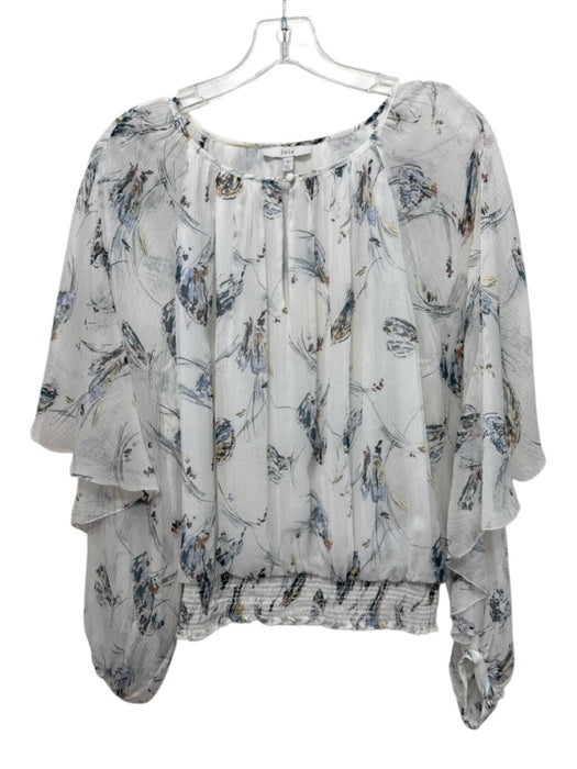 Joie Size S White & Multi Silk Sheer Overlay Abstract Print Smocked Waist Top White & Multi / S