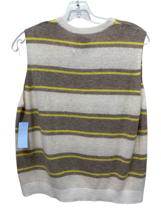 Jumper 1234 Size 3 Cream, Brown & Yellow Cashmere Knit Striped Ribbed Hem Vest Cream, Brown & Yellow / 3