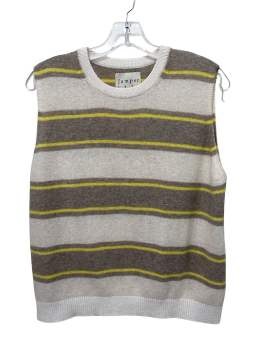 Jumper 1234 Size 3 Cream, Brown & Yellow Cashmere Knit Striped Ribbed Hem Vest Cream, Brown & Yellow / 3
