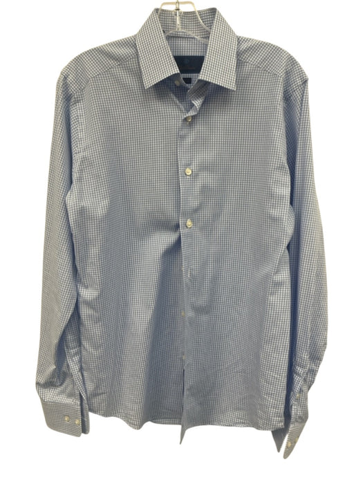 David Donahue Size 15 Blue & White Cotton Grid Button Down Long Sleeve Shirt Blue & White / 15