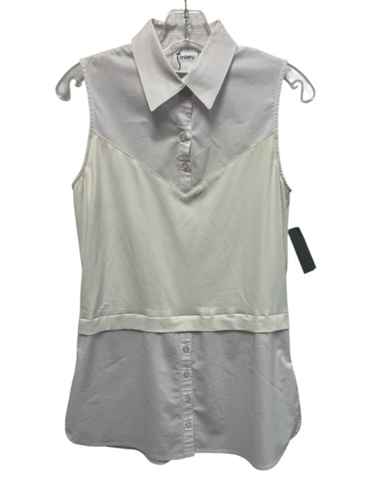 Finley Size Small White Cotton Blend Collared Sleeveless Fabric Block Top White / Small