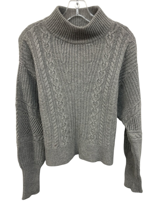 Veronica Beard Size S Grey Wool Blend Long Sleeve Cable Knit Mock Neck Sweater Grey / S
