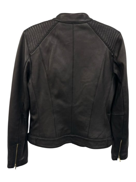 Cole Haan Size M Black Leather Long Sleeve Zip Up Pockets Jacket Black / M