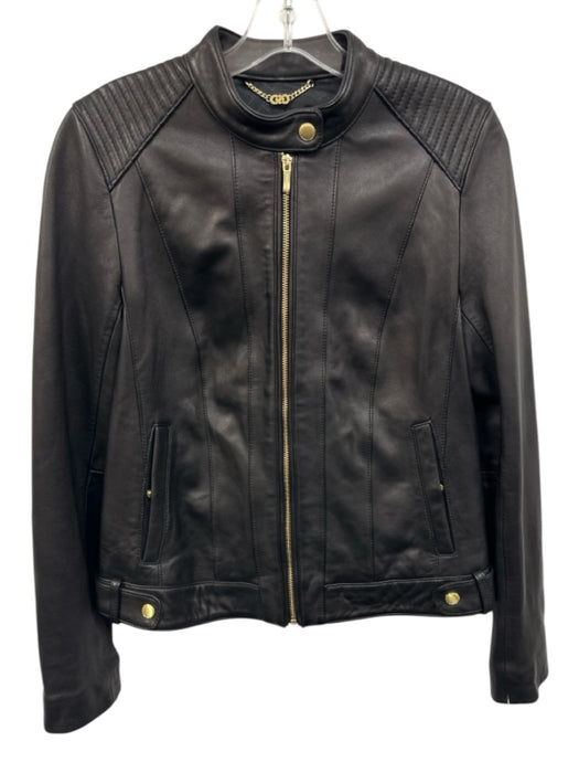 Cole Haan Size M Black Leather Long Sleeve Zip Up Pockets Jacket Black / M