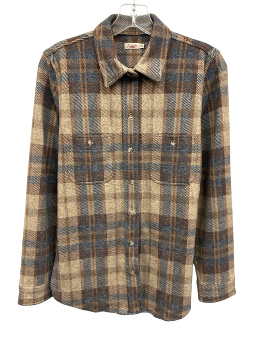 Faherty Size M Brown & Blue Polyester Blend Long Sleeve Plaid Button Up Top Brown & Blue / M