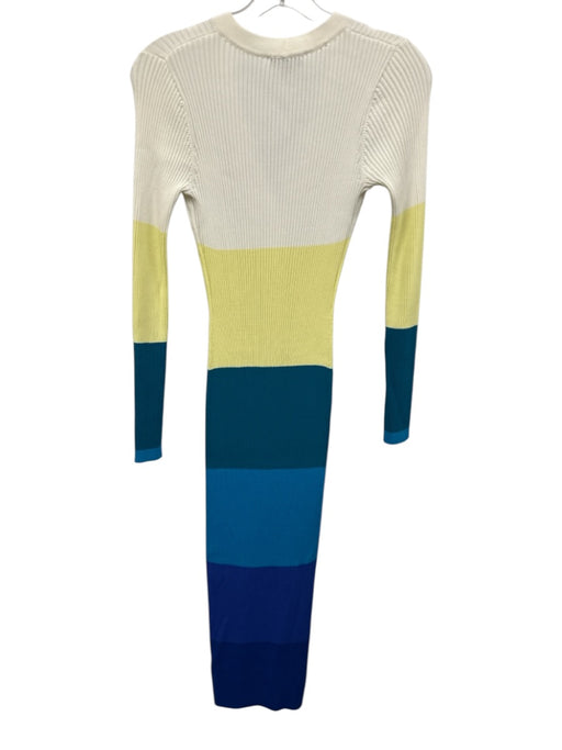 Staud Size XS White, Blue & Multi Viscose & Nylon Long Sleeve Ribbed Midi Dress White, Blue & Multi / XS