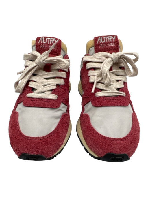 Autry Shoe Size 38 Red, Gray, Black Leather & Synthetic Lace Up Low Top Sneakers Red, Gray, Black / 38