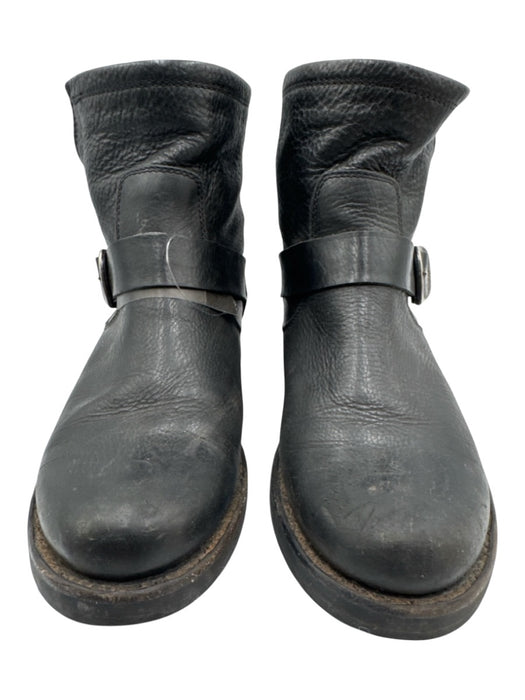 Frye Shoe Size 8 Black Leather Round Toe Strap Bootie Boots Black / 8