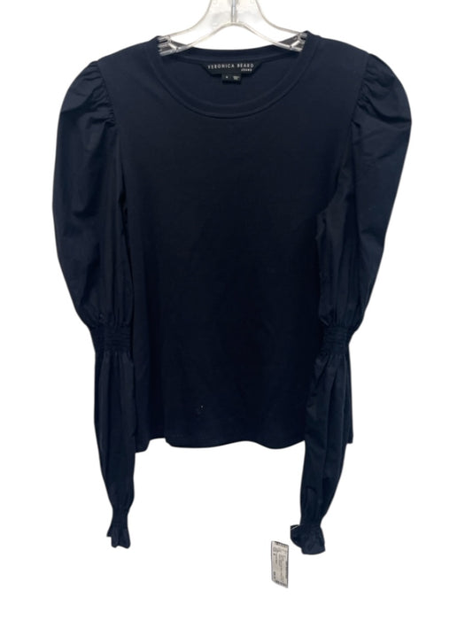 Veronica Beard Size M Navy Cotton Long Sleeve Ribbed Puff Sleeve Sweater Navy / M