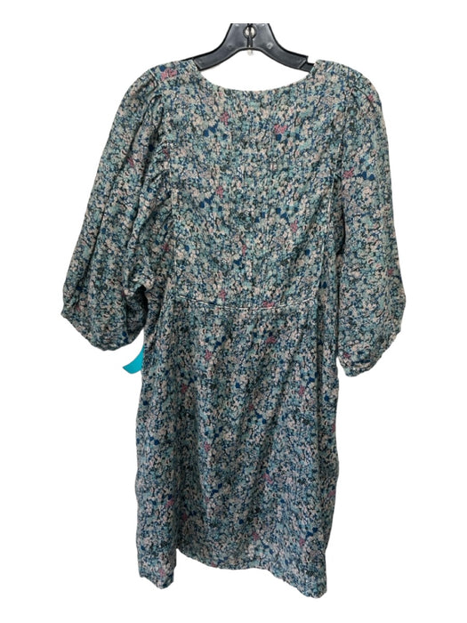 Trovata Birds of Paradis Size M Blue & Multi Cotton Floral Pintuck Dress Blue & Multi / M