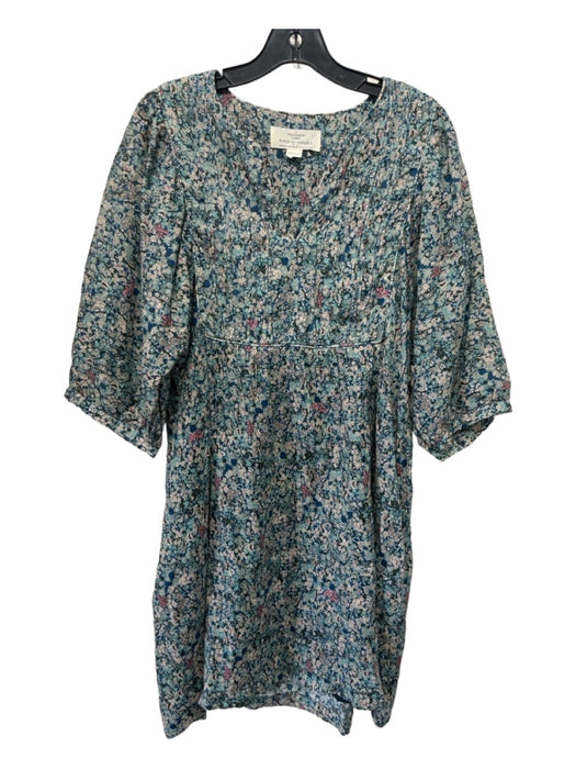 Trovata Birds of Paradis Size M Blue & Multi Cotton Floral Pintuck Dress Blue & Multi / M