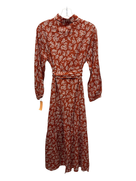 Ann Mashburn Size M Rust Orange & Beige Cotton Seersucker Long Sleeve Midi Dress Rust Orange & Beige / M