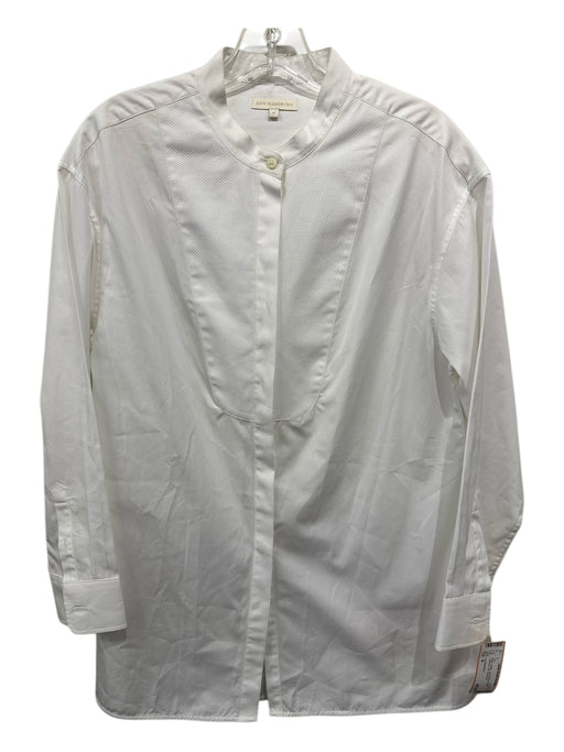 Ann Mashburn Size M White Cotton Long Sleeve Button Collarless Bib Top White / M