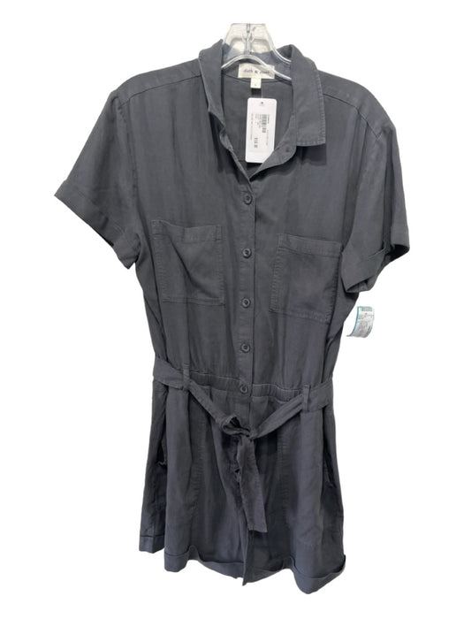 Cloth & Stone Size L Gray Tencel Collared Button Up Short Cuffed Sleeve Romper Gray / L