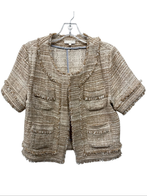 Ann Mashburn Size M Cream & Beige Cotton Blend Short Sleeve tweed Jacket Cream & Beige / M