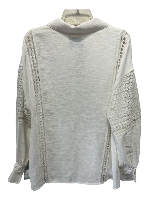 Brochu Walker Size M White Polyester Eyelet V Tie Neck Long Sleeve Top White / M