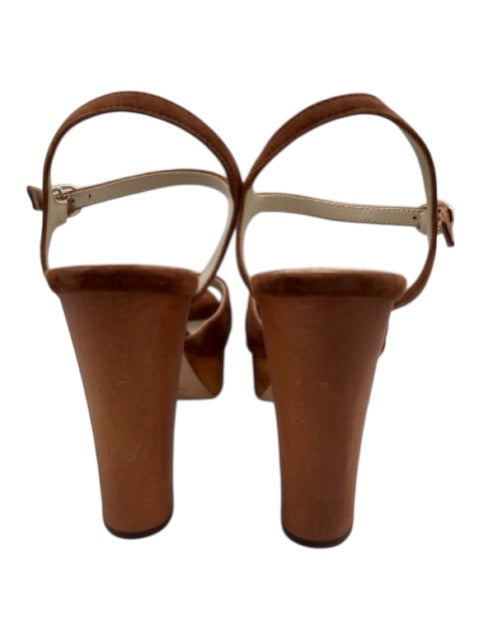 Paige Shoe Size 38.5 Brown Leather & Wood Platform Suede Criss Cross Sandals Brown / 38.5