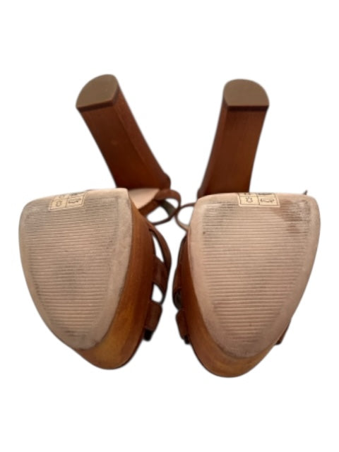 Paige Shoe Size 38.5 Brown Leather & Wood Platform Suede Criss Cross Sandals Brown / 38.5