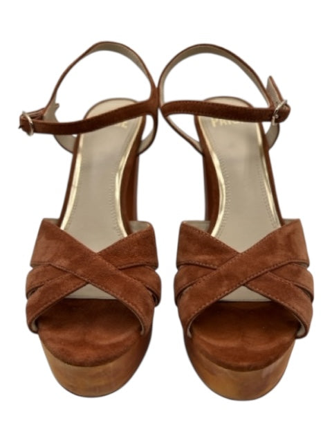 Paige Shoe Size 38.5 Brown Leather & Wood Platform Suede Criss Cross Sandals Brown / 38.5