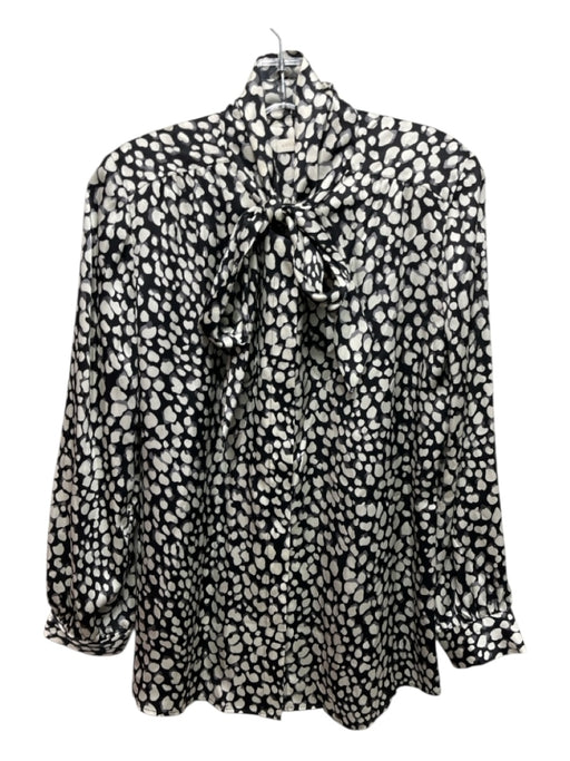 Ann Mashburn Size L Black, Gray, White Silk Long Sleeve Abstract Polka Dot Top Black, Gray, White / L