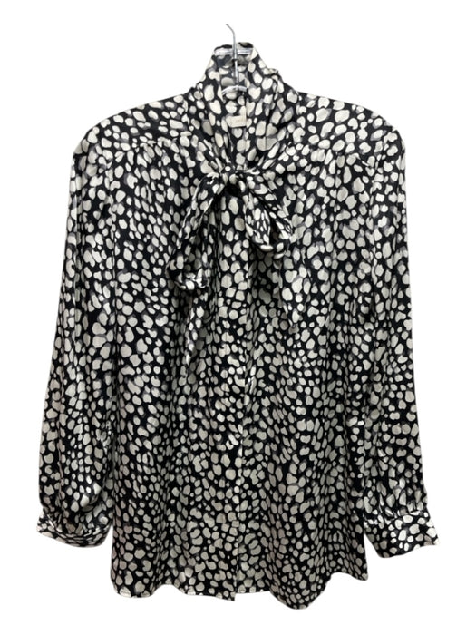Ann Mashburn Size L Black, Gray, White Silk Long Sleeve Abstract Polka Dot Top Black, Gray, White / L