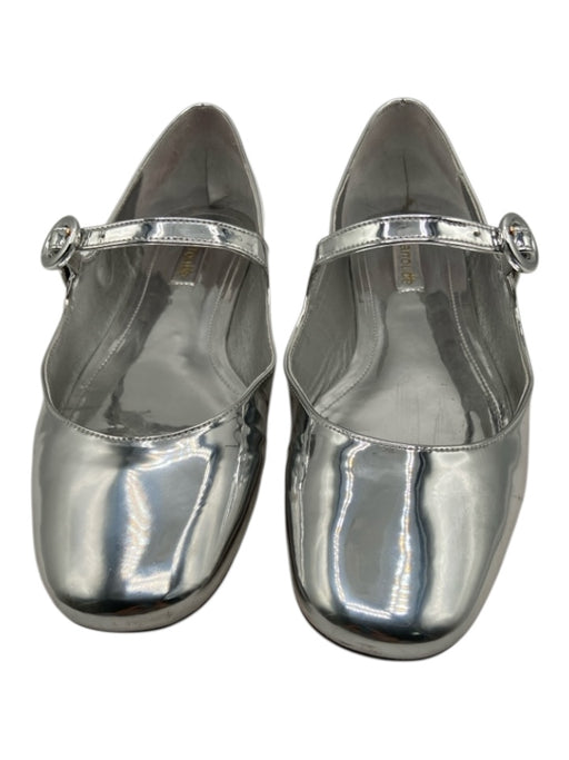 Larroude Shoe Size 8 Silver Patent Leather Mary Jane Buckle Round Toe Flats Silver / 8