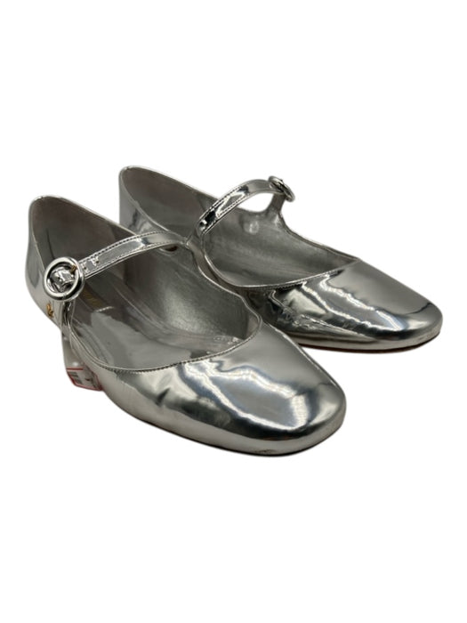 Larroude Shoe Size 8 Silver Patent Leather Mary Jane Buckle Round Toe Flats Silver / 8