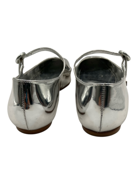 Larroude Shoe Size 8 Silver Patent Leather Mary Jane Buckle Round Toe Flats Silver / 8