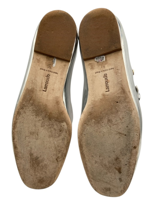 Larroude Shoe Size 8 Silver Patent Leather Mary Jane Buckle Round Toe Flats Silver / 8