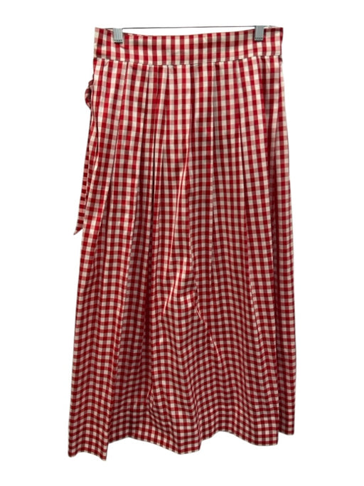 Ann Mashburn Size L White & Red Silk Gingham Pleated Waist Wrap Maxi Skirt White & Red / L