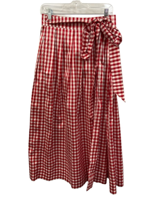 Ann Mashburn Size L White & Red Silk Gingham Pleated Waist Wrap Maxi Skirt White & Red / L