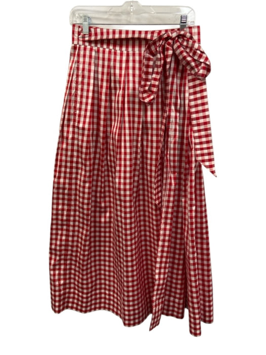 Ann Mashburn Size L White & Red Silk Gingham Pleated Waist Wrap Maxi Skirt White & Red / L