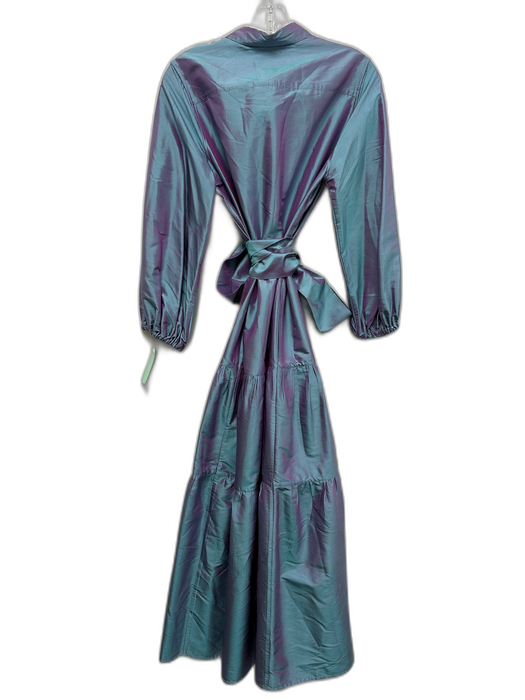Ann Mashburn Size M Blue & Purple Silk Color Shift Iridescent Button Front Dress Blue & Purple / M